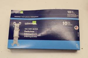 lot 389 image: Box of 10 Leviton Switches 15A 120V ACCA