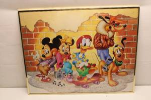 lot 396 image: Framed Vintage Disney Art featuring Mickey, Minnie, Donald, Goofy, and Pluto
