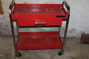 Vintage Red Steel Utility Cart with Drawer - REMXQL