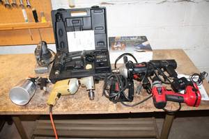 Assortment of Power Tools and Equipment - Includes Air Gun, Drill, and More