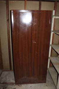 Vintage Metal Wardrobe Cabinet with Hangers