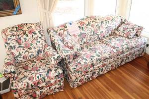 Vintage Floral Pattern Sofa and Armchair Set - Good Condition