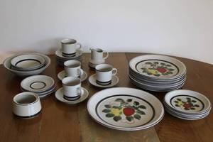 Vintage Ceramic Dinnerware Set - 27 Pieces with Fruit Motif