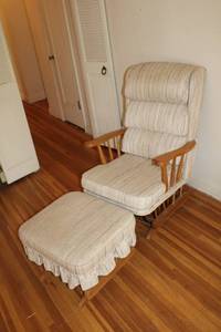 Vintage Rocking Chair with Ottoman Set - Striped Fabric
