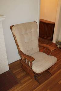 Vintage Rocking Chair with Upholstered Seat in Fair Condition