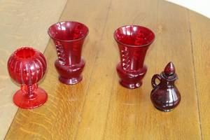 Set of 4 Vintage Ruby Red Glassware - Elegant Collection