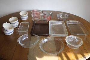 Group of Assorted Glass Baking Dishes and Measuring Cups