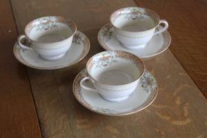 Set of 3 Vintage Rose China Teacups with Saucers - Floral Design