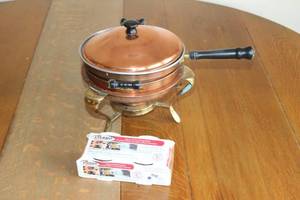 Vintage Copper Fondue Pot with Sterno Cooking Fuel - Set