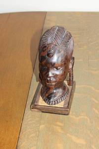 Intricate Hand-Carved Wooden Bust - African Fulani Art