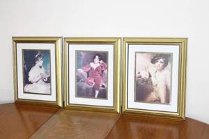 Set of 3 Framed Vintage Portrait Prints - Child and Woman Paintings