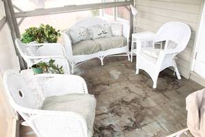 Vintage Wicker Furniture Set with Cushions and Planters