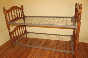 Vintage Wooden Bunk Bed with Metal Frame