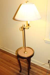 Vintage Brass and Wood Table Lamp with Shade