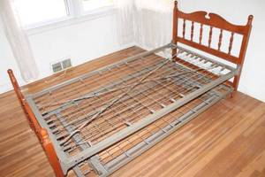 Wooden Bed Frame with Metal Support - Twin Size