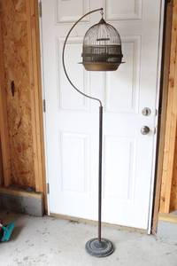 Vintage Bird Cage Stand with Hanging Cage