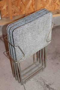 Set of 6 Vintage Metal Serving Trays with Rack