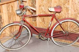 Vintage Red Bicycle with Headlight - Classic Design