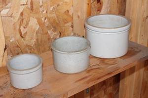Set of 3 Vintage White Stoneware Crocks
