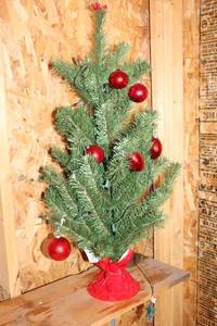 Mini Christmas Tree with Red Ornaments and Base
