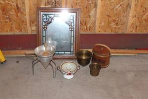 Assortment of Vintage Kitchen Items - Colander, Wooden Bucket, and More