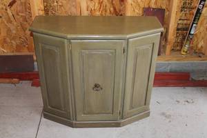 Vintage Green Corner Cabinet with Two Shelves