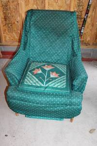 Vintage Green Floral Upholstered Armchair