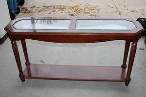 Vintage Wooden Console Table with Glass Top