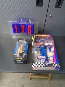 NIB Nascar Barbie & bobble head. As shown.