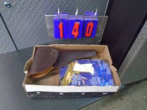 Leather flap holster. As shown.