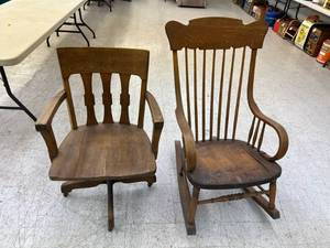 lot 315 image: Wood Office Chair & Rocking Chair