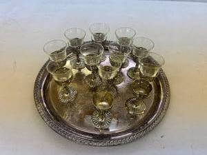 lot 324 image: Silver Plated Tray & Small Glasses