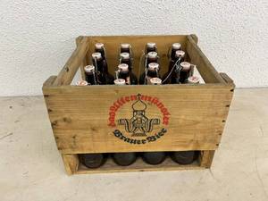 lot 358 image: Wood Tote of Empty Beer Bottles