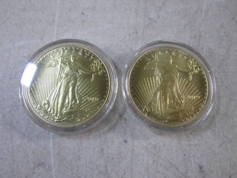lot 159 image: (CNTR) 2 Replica 2019 1oz Gold $50 ...