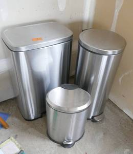3 stainless garbage cans
