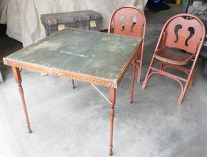 Vintage Scandinavian wood folding chairs and card table
