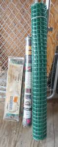 Snow fence, weed block landscape fabric, garden hose