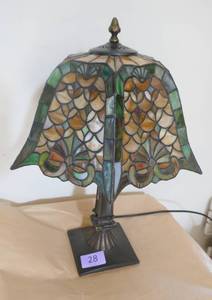 lot 28 image: Acrylic stained glass lamp 20 inches tall 14 inches across