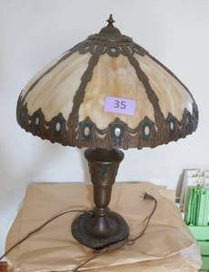 lot 35 image: Real Stained Glass lamp with bronze base - Very Heavy