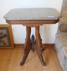 lot 45 image: Antique marble top table on casters