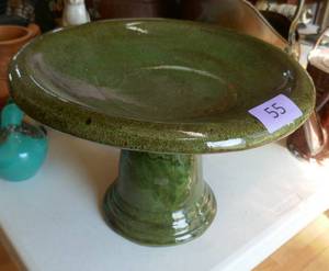 lot 55 image: Glazed pottery bird bath - 14 inch diameter, 10 in tall