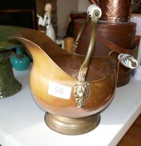 lot 56 image: BrassCopper water bath with ceramic handles from Holland