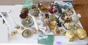 lot 60 image: Misc dcor items with fat cats, angels, and a train of animals