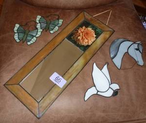 lot 66 image: Stained glass window hangings and mirror
