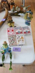 lot 82 image: Fun dcor - Frog, playing cards, scarecrow, birds, butterflies