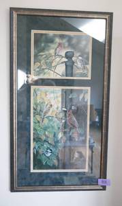 lot 88 image: Rick Kelley print of Cardinal and Sparrow birds 18x32, signed, framed and matted
