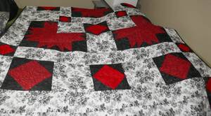 lot 156 image: Beautiful Quilted Christmas tablecloth Red Black and White