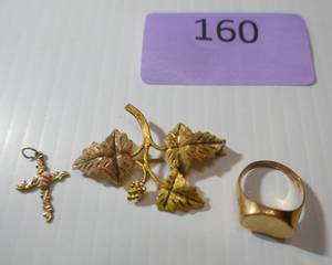 lot 160 image: Two pieces of Black Hills Gold and a 14k gold ring