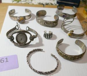 lot 161 image: Group of bracelets and a ring, most of them are marked Sterling Silver