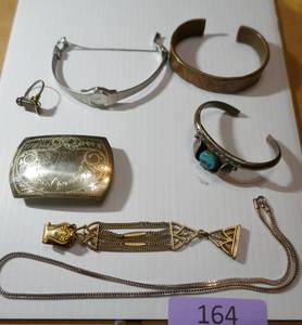 lot 164 image: Copper bracelet, Silver Buckle, Turquoise bracelet and more